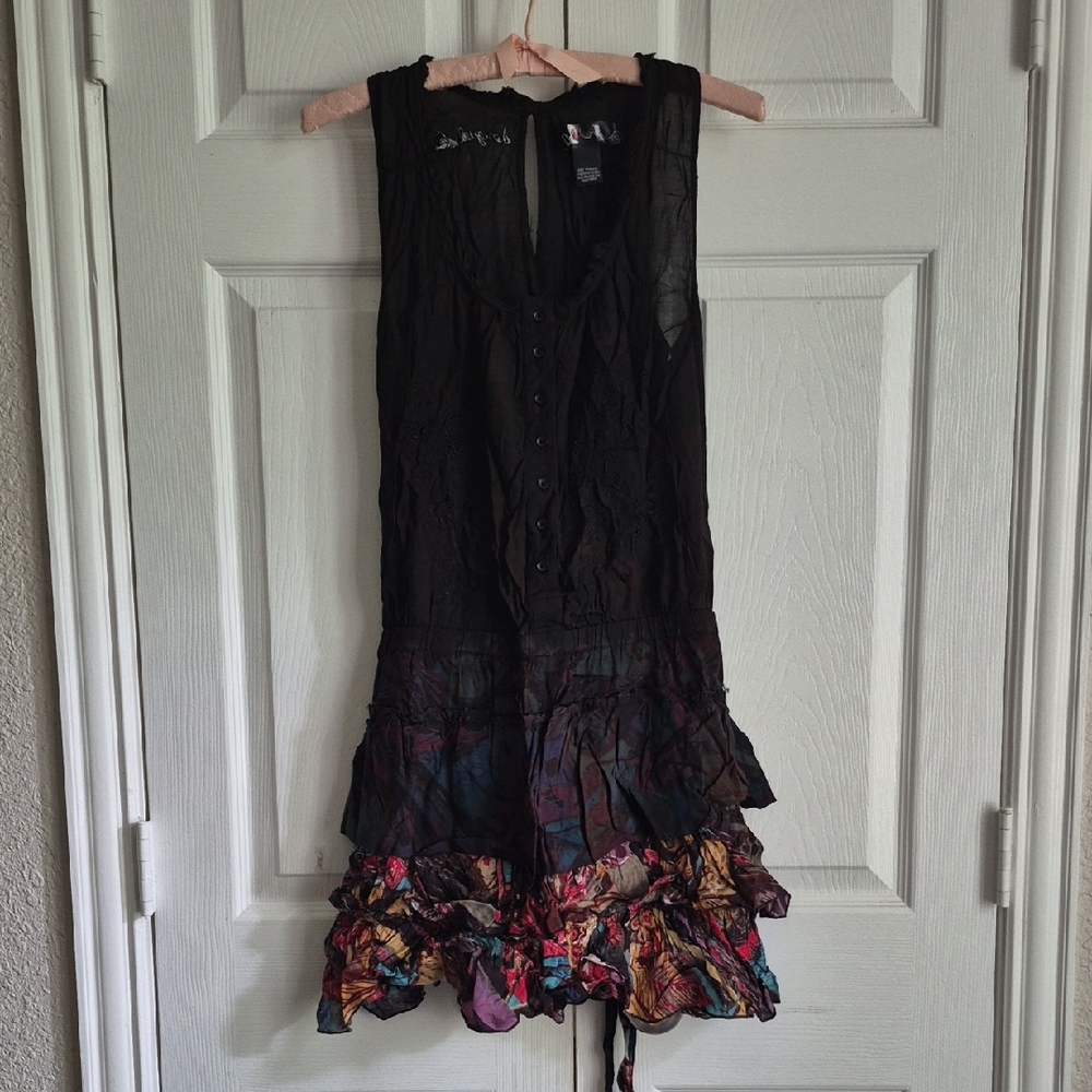 DESIGUAL drop waist Tank Dress 2 mixed Print Sundress Embroidered Mini XS eu 42